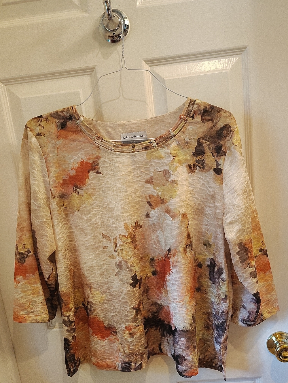 Alfred Dunner Cream Floral Scoop Neck Short Sleeve Top PXL
